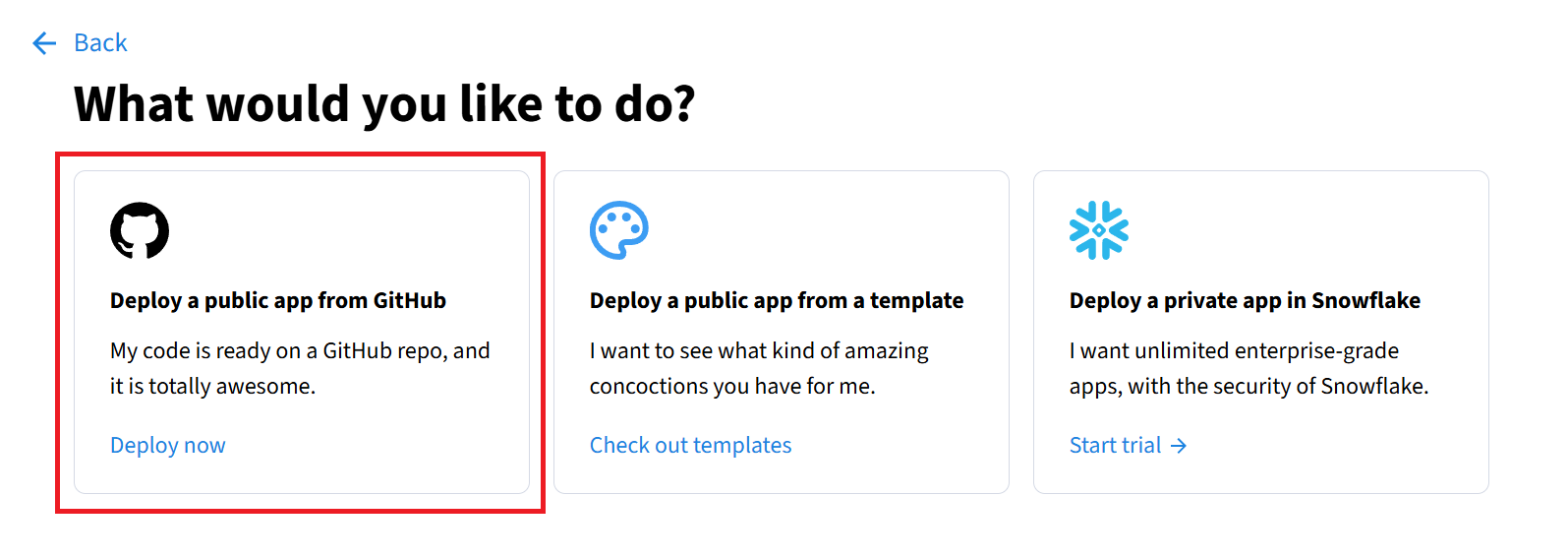 図:「Deploy a public app from GitHub」を選択