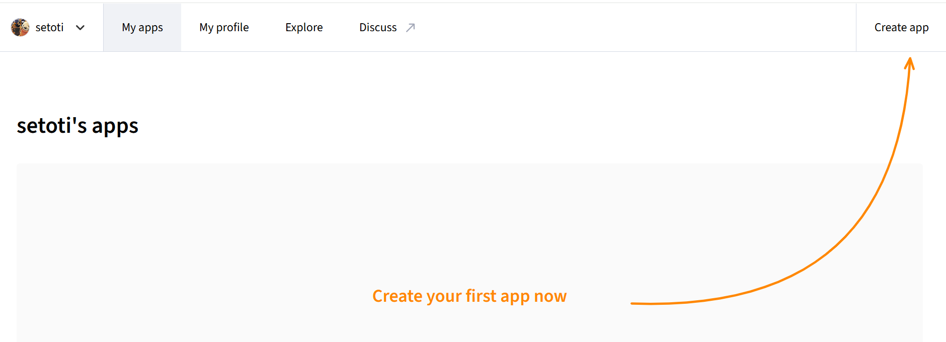 図:「Create app」ボタンの場所