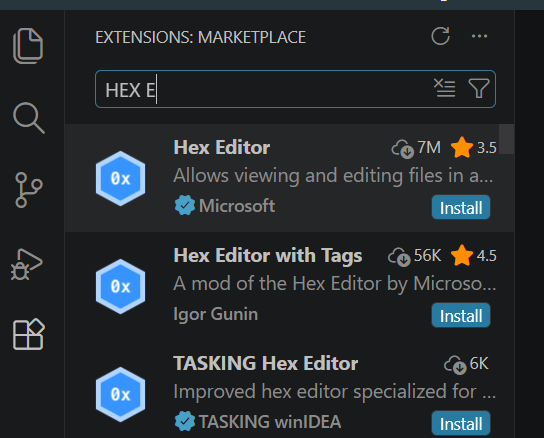 図:HEX EDITORのインストール
